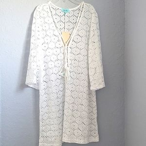 NWT ARUBA BLUE white knit swimwear cover up